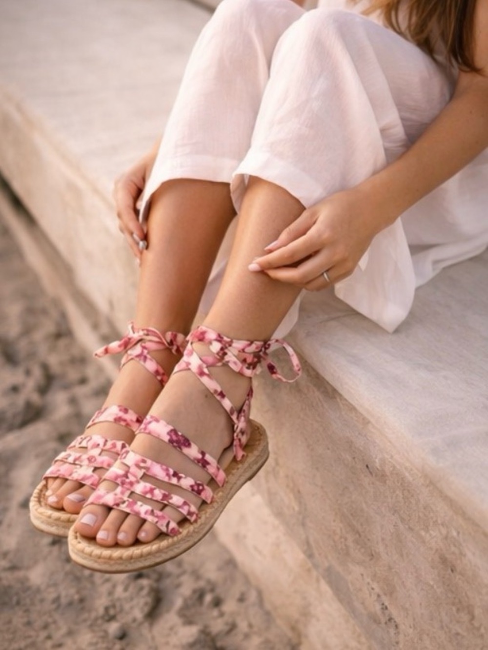Sam Edelman Circus Ariel Lace Up Espadrille Sandals Pink Floral Resort Boho 7